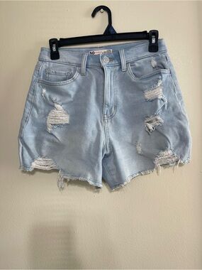 SO Light Blue Distressed High-Rise Jean Shorts